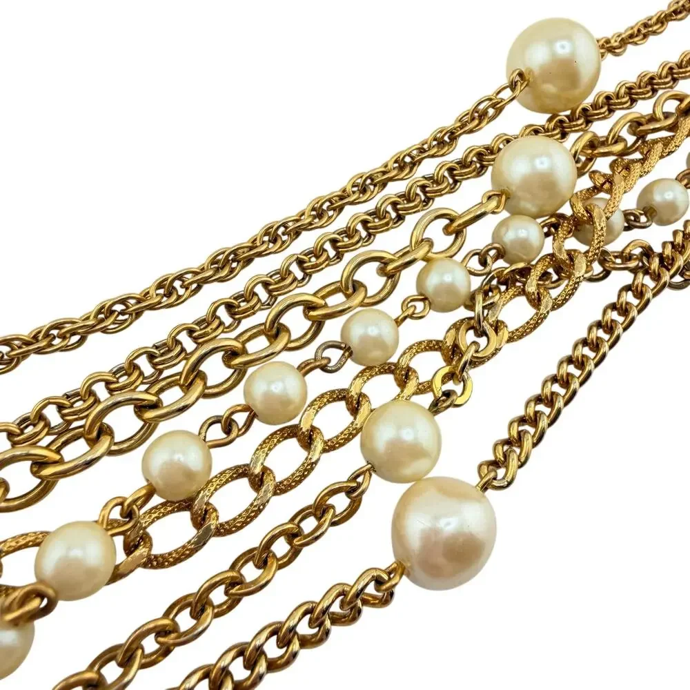 Vintage Joan Rivers 1990s Faux Pearl Layered Multichain Gold Tone 33